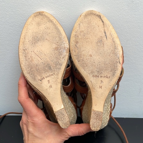 Michael Kors Gladiator Wedge Heel Leather Sandal Platform Lace Up Boho Brown 7 - Picture 11 of 12